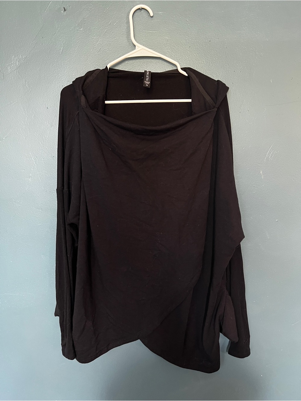 Athleta Black Draped Cowl Neck Hooded Pullover w/ Thumb Holes